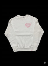 “Many Happy Days” Heart Graphic Sweatshirt – White & Pink