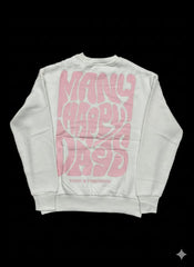 “Many Happy Days” Heart Graphic Sweatshirt – White & Pink