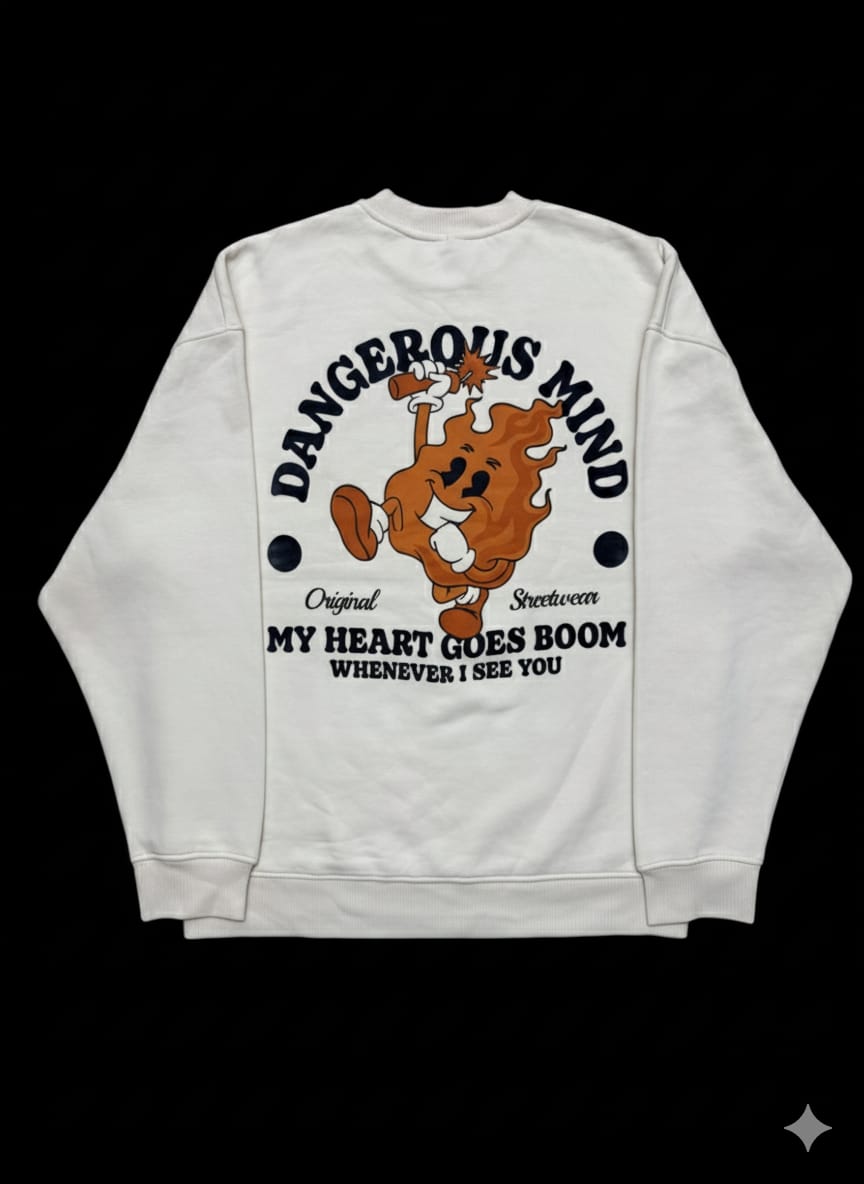 “Dangerous Mind” Graphic Crewneck Sweatshirt – Off White